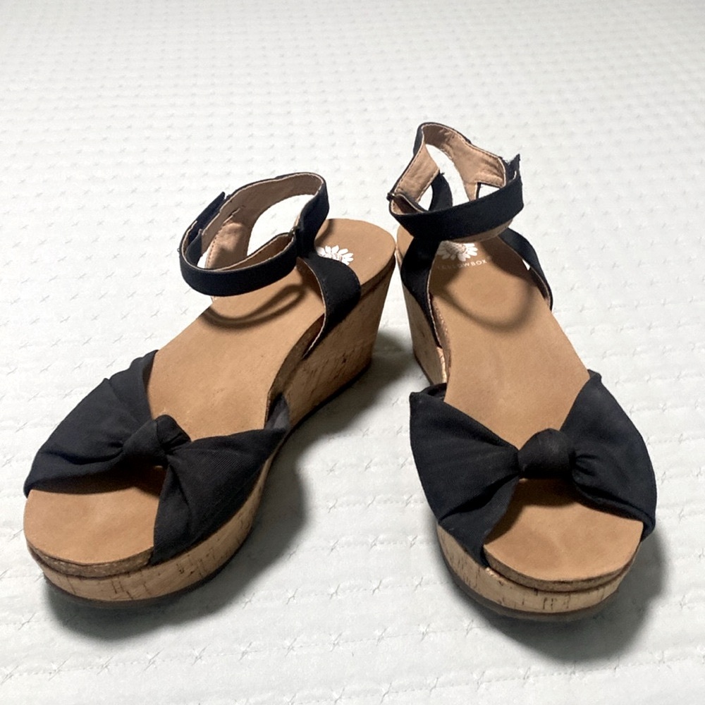 Black fabric, platform wedge